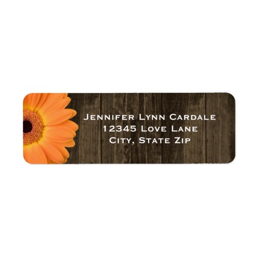 Rustic Wood Oranje Gerber Daisy Adresetiketten Etiket (Voorkant)