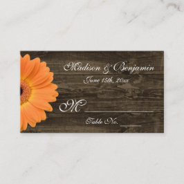 Rustic Wood Oranje Gerber Daisy Wedding Place Card Plaatskaartje