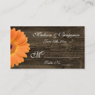 Rustic Wood Oranje Gerber Daisy Wedding Place Card Plaatskaartje