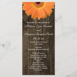 Rustic Wood Oranje Gerber Daisy Wedding Programs Programmakaart
