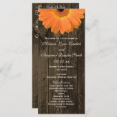 Rustic Wood Oranje Gerber Daisy Wedding Programs Programmakaart (Voorkant / Achterkant)