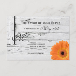 Rustic Wood Oranje Gerber Daisy Wedding RSVP-kaart RSVP Kaartje