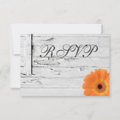 Rustic Wood Oranje Gerber Daisy Wedding RSVP-kaart RSVP Kaartje (Achterkant)