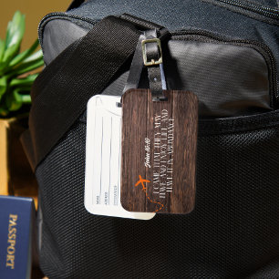 Rustic Wood - Oranje vliegtuig met Bijbelvers Bagagelabel
