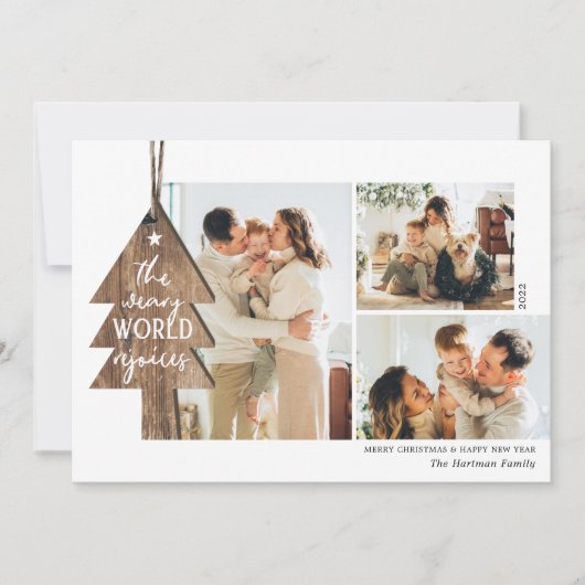 Rustic Wood Ornament 3 Foto-collage Kerstmis Feestdagenkaart (Voorkant)