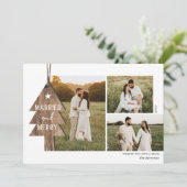 Rustic Wood Ornament Pas getrouwd 3 Kerstmis Ho Feestdagenkaart (Staand voorkant)