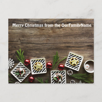 Rustic Wood Ornaments kerstmis past Briefkaart aan
