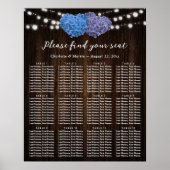 Rustic Wood Paars Blue Wedding Seating Chart 12 Poster (Voorkant)