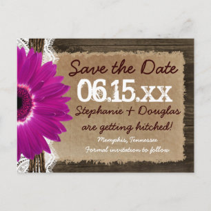 Rustic Wood Paars Daisy Save the Date Briefkaarten