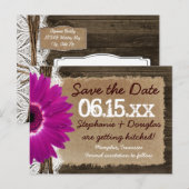 Rustic Wood Paars Daisy Save the Date Briefkaarten (Voorkant / Achterkant)