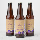 Rustic Wood Paars Floral Butterfly Wedding Bier Etiket (Flessen)