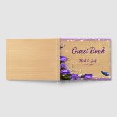 Rustic Wood Paars Floral Butterfly Wedding Gastenboek (Volledig)