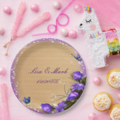 Rustic Wood Paars Floral Butterfly Wedding Papieren Bordje (Feest)