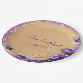 Rustic Wood Paars Floral Butterfly Wedding Papieren Bordje