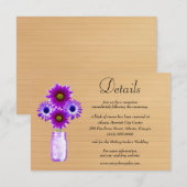 Rustic Wood Paars Floral Mason Jar Wedding Detail Informatiekaartje (Voorkant / Achterkant)