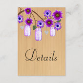 Rustic Wood Paars Floral Mason Jars Details Informatiekaartje (Voorkant)