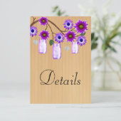 Rustic Wood Paars Floral Mason Jars Details Informatiekaartje (Staand voorkant)
