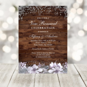 Rustic Wood Paars Floral Vow Renewal Invite Kaart
