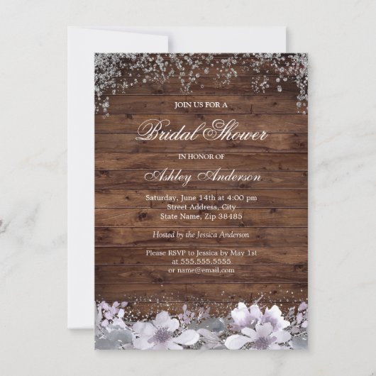Rustic Wood Paars Floral Vrijgezellenfeest Invite Kaart (Voorkant)