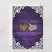 Rustic Wood Paars Lace String Lights Wedding Kaart (Achterkant)