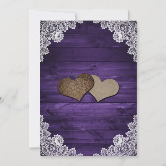 Rustic Wood Paars Lace String Lights Wedding Kaart (Achterkant)