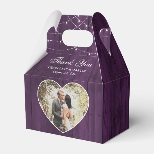 Rustic Wood Paars Wedding Photo Bedankdoosjes (Voorkant Zijde)