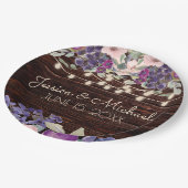Rustic Wood Paarse Floral String Lights Wedding Papieren Bordje (Gekanteld)