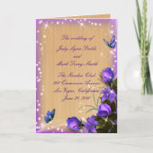 Rustic Wood Paarse Floral Wedding Program Kaart (Voorkant)