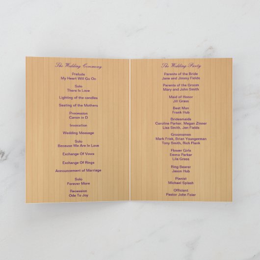 Rustic Wood Paarse Floral Wedding Program Kaart (Binnen)