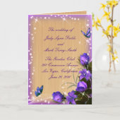 Rustic Wood Paarse Floral Wedding Program Kaart (Gele Bloem)