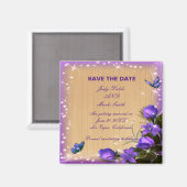 Rustic Wood Paarse Floral Wedding Save the Date Magneet (Voorkant / Achterkant)
