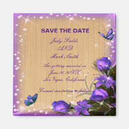 Rustic Wood Paarse Floral Wedding Save the Date Magneet