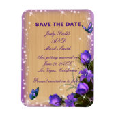 Rustic Wood Paarse Floral Wedding Save the Date Magneet (Verticaal)