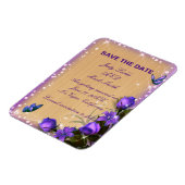 Rustic Wood Paarse Floral Wedding Save the Date Magneet (Linkerzijde)