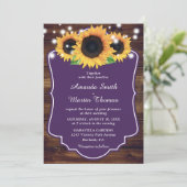 Rustic Wood Paarse Sunflower Wedding Kaart (Staand voorkant)