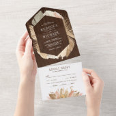 Rustic Wood Pampas Grass Dried Palm Leaves Wedding All In One Uitnodiging (Afscheurbaar)