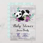 Rustic Wood Panda met Baby shower met paarse bloem Kaart (Voorkant / Achterkant)