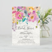 Rustic Wood Pastel Floral Bridal Shower Invitation Kaart (Staand voorkant)