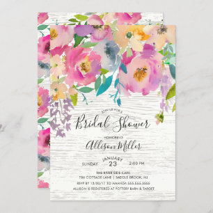 Rustic Wood Pastel Floral Bridal Shower Invitation Kaart