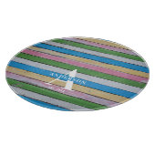 Rustic Wood Pastel Stripes Family Name Snijplank (Hoek)