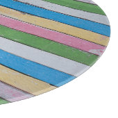 Rustic Wood Pastel Stripes Family Name Snijplank (Hoek)