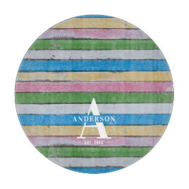 Rustic Wood Pastel Stripes Family Name Snijplank