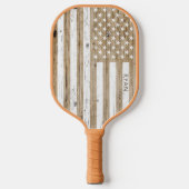 Rustic Wood Patriotic USA Vlag gepersonaliseerd Pickleball Paddle (Voorkant)