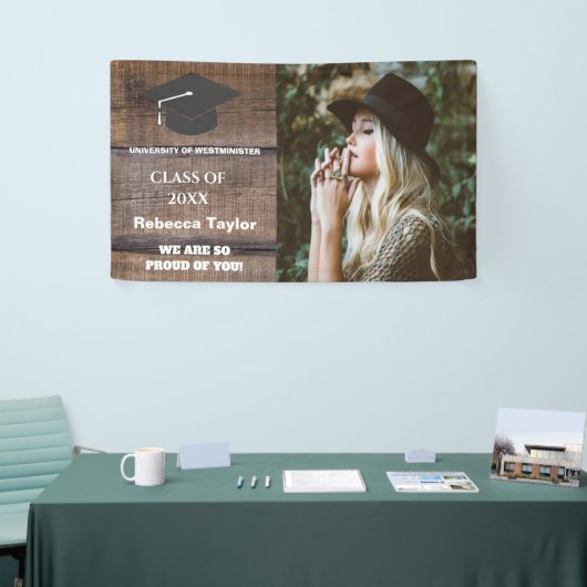 Rustic Wood Pattern Class of 2023 Photo Afstuderen Spandoek (Beurs)