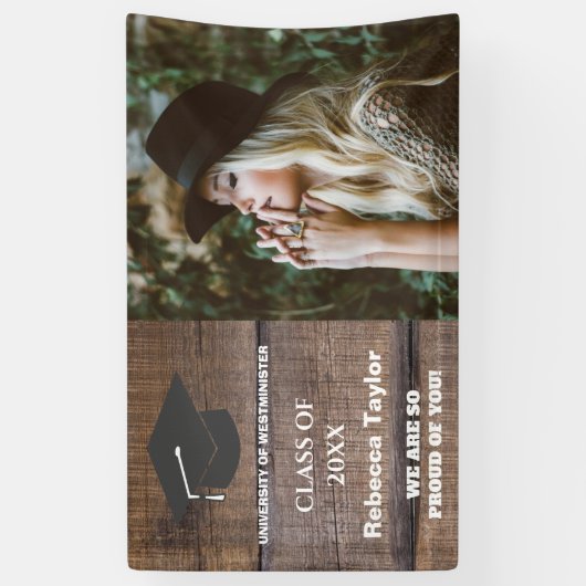 Rustic Wood Pattern Class of 2023 Photo Afstuderen Spandoek (Verticaal)