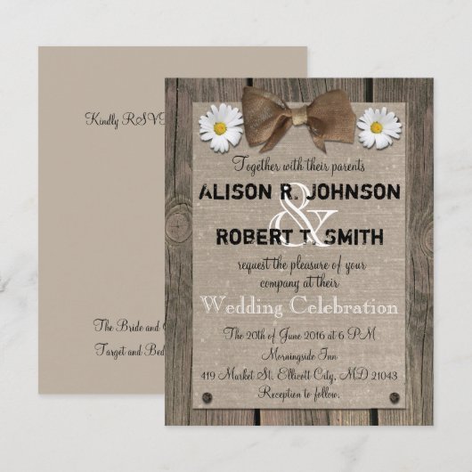 Rustic Wood Pattern Wedding Invitation Kaart (Voorkant / Achterkant)