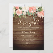 Rustic Wood Peach Gold Floral Baby shower Uitnodig Kaart (Voorkant)