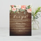Rustic Wood Peach Gold Floral Baby shower Uitnodig Kaart (Staand voorkant)