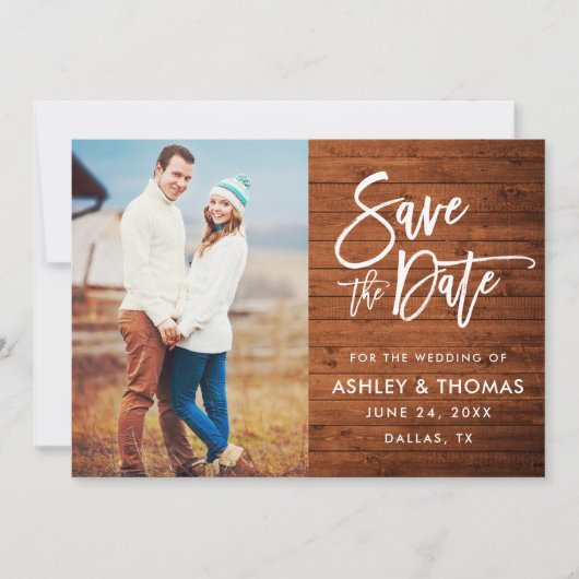 Rustic Wood, penseelfoto Save The Date (Voorkant)
