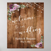 Rustic Wood Peonies & Lights Wedding Welcome Poster (Voorkant)
